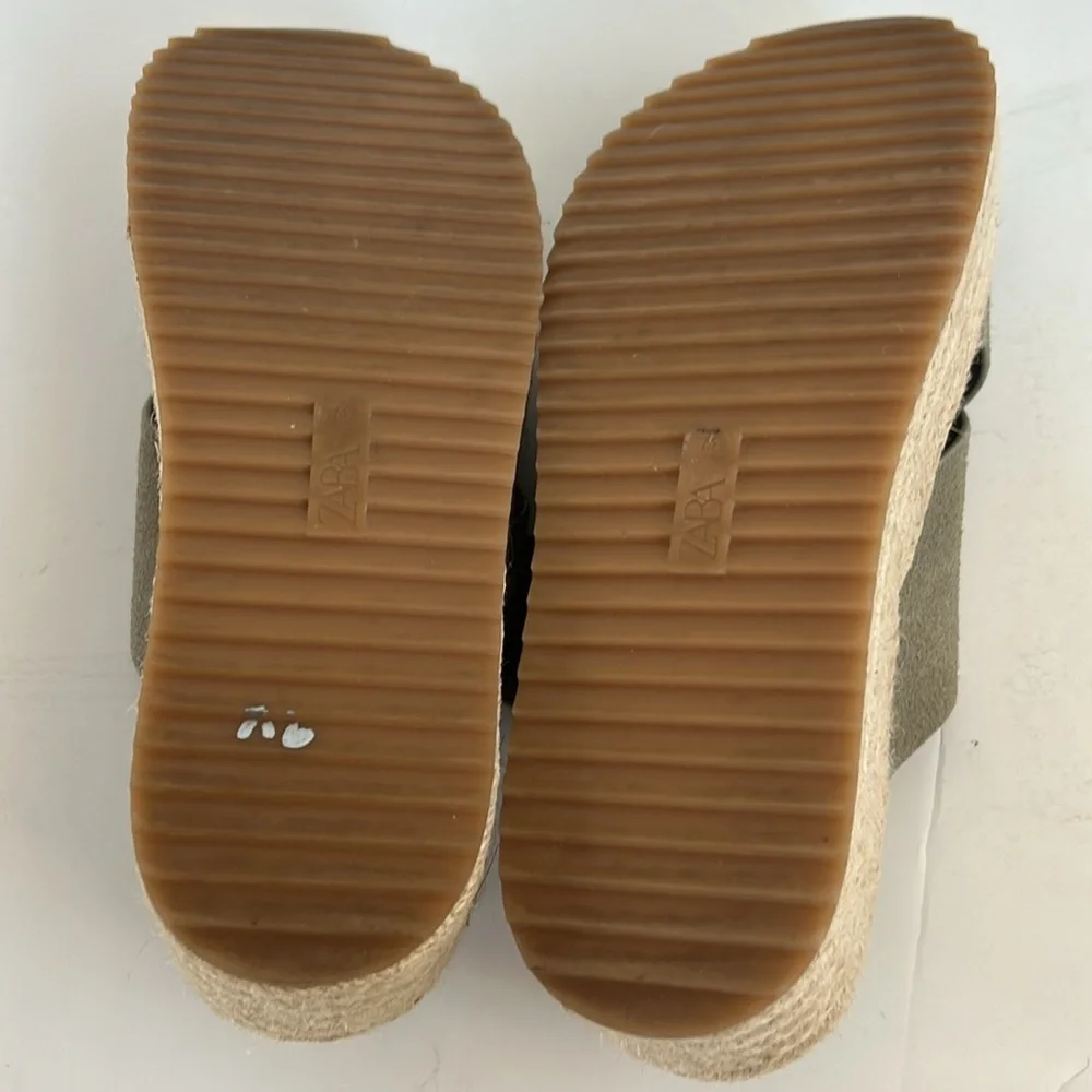 Zara espadrille platform sandal slide silver buckle sage gray green suede - Picture 4 of 16